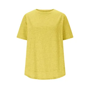 Casual losvallend dames-T-shirt met ronde hals en korte mouwen in de kleur geel