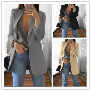 Elegante blazer casual da donna con revers e tasche in grigio, nero e beige per ufficio