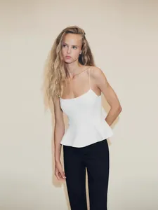 Débardeur caraco blanc à basque pour femme, haut d'été sexy et minimaliste à la mode