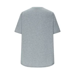 Gedetailleerd achteraanzicht van een casual grijs dames t-shirt met korte mouwen