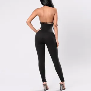 Combinaison de yoga noire sexy sans dos à taille haute et haute élasticité vue de dos
