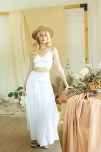 Elegant white tie-waist bohemian maxi skirt perfect for a stylish beach getaway