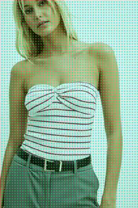 Close-up of a stylish striped cotton tube top featuring a twist-front detail and ribbed texture.