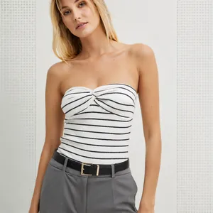 Chic striped strapless cotton tube top for women in a summer fashion style