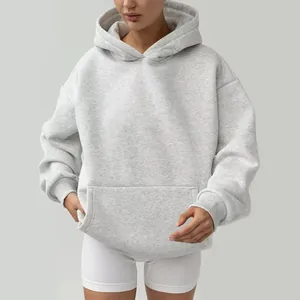 Oversized grijs dames sweatshirt met capuchon, losvallende pullover hoodie met lange mouwen