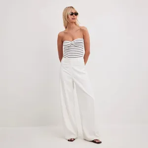Summer striped cotton tube top for women with chic twist front detail