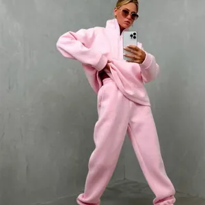 Completo sportivo rosa chic 2 pezzi con felpa a mezza zip e pantaloni jogger coordinati