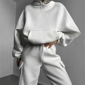 Stylish white oversized hoodie and cargo joggers set for casual autumn and winter wear