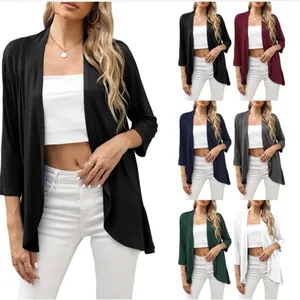 Cárdigan Casual de Mujer Color Sólido Suelto Patchwork Dobladillo con Volantes Abierto Frontal Blusa Top Moda Dulce