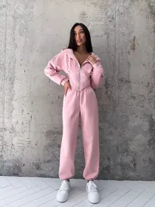 Tuta rosa due pezzi con felpa con cappuccio in stile corsetto e pantaloni sportivi