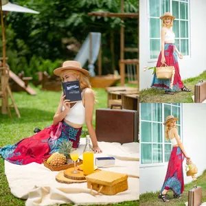 Bohemian floral printed wrap maxi skirt with tie-waist detail for summer beach vacation