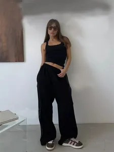 Women's American street style loose casual black sweatpants with elastic waist
