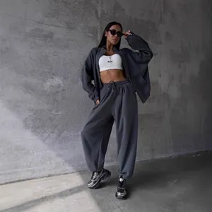 Ensemble deux pièces sweat à capuche et pantalon large gris de style américain