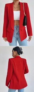 Vistas detalladas frontal y posterior de un elegante blazer rojo de mujer para primavera