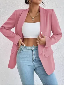 Chaqueta blazer rosa empolvado para mujer, americana informal de oficina vista detallada