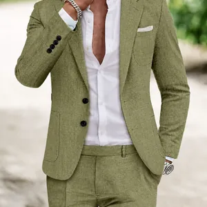 Professional olive green two-piece men's suit blazer and trousers for formal occasions