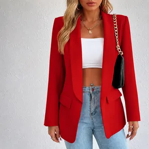 Chaqueta Americana Elegante para Mujer Color Sólido Solapa Manga Larga Traje Top para Primavera Otoño Oficina Ropa Profesional
