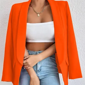 Elegante blazer rojo anaranjado para mujer, ideal para la oficina en primavera y otoño