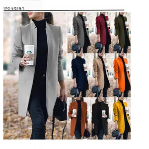 Damen Britischer Stil Stehkragen Wollmantel Mode Polyester Kaninchenhaar Spleißen Schlanke Passform Mittellange Herbst Winter Jacke