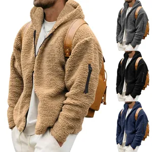 Herren Kapuzenjacke aus Polarfleece in den Farben Camel, Grau, Schwarz und Marineblau
