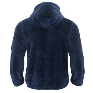 Rückansicht einer dunkelblauen, warmen Arctic-Fleece-Kapuzenjacke für Herren.
