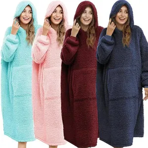 Soft oversized wearable Sherpa fleece blanket hoodies in four different colors
