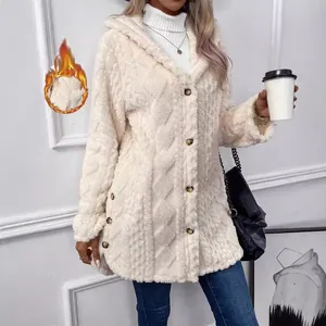 Eleganter und warmer Fleece-Kapuzen-Cardigan mit Rautenmuster für Damen im Winter