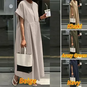 Loose cotton linen maxi dress shown in beige, khaki, army green and navy colors