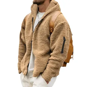 Herren warmer Sherpa-Fleece-Hoodie mit Reißverschluss in Camel für den kalten Winter.