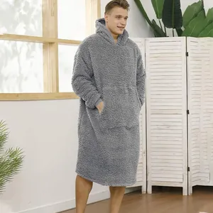 Ultra-soft cozy oversized grey sherpa fleece wearable hoodie blanket with front pocket