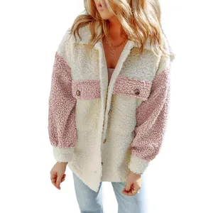 Giacca casual in pile da donna con blocchi di colore, tasche e maniche lunghe vestibilità comoda