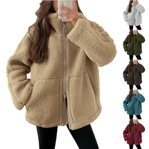 Oversized dames sherpa fleece jack met hoge kraag en ritssluiting in meerdere kleuren