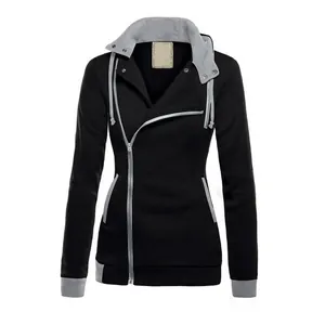 Damen-Kapuzenpullover mit stilvollem asymmetrischem Reißverschluss in Schwarz-Grau