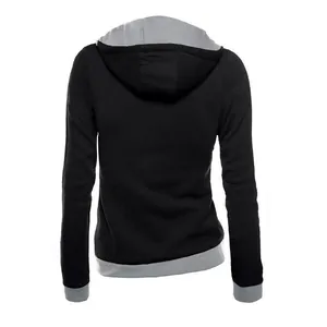 Rückansicht eines schwarz-grauen Damen-Kapuzenpullovers mit Fleece-Futter und Kontrast