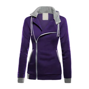 Damen Hoodie mit schrägem Reißverschluss, lila und grau, Fleece-Futter