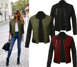 Damen Steppjacke Bomberjacke in Armeegrün, Schwarz und Weinrot mit Reißverschlussdetails
