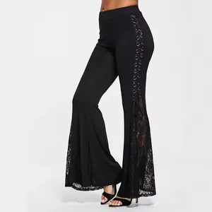 Dames Gothic Punk Flare Broek Gemerceriseerd Katoen Veters Retro Zwart Hoge Taille Broek Voor Feest Dagelijks