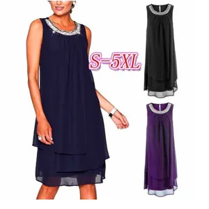 Elegant round neck sleeveless chiffon dress with sequin details in various colors
