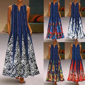 Ärmelloses Vintage-Maxikleid mit V-Ausschnitt und Taschen in verschiedenen Farben