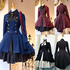 Renaissance Vintage Long Sleeve Ruffled Cosplay Dress Gothic Lolita Bow Double-Breasted Fluffy Skirt Party Gown For Women
