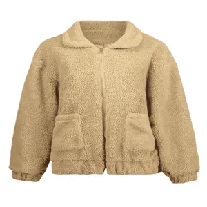 Giacca in pile peluche a tinta unita con zip e tasche anteriori a maniche lunghe