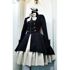 Vintage Renaissance style cosplay dress featuring large bow and ruffled skirt detail.
