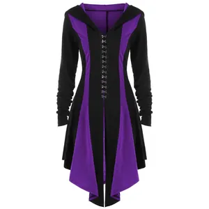 Women's plus size gothic purple and black hooded jacket with corset style front hook closure