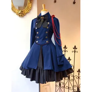 Vintage Renaissance blue dress with large bow and ruffled hem for cosplay events