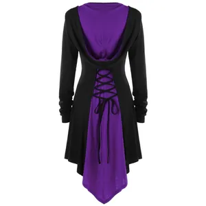 Women's stylish hooded color-block jacket featuring back lace-up detail and pointed hem