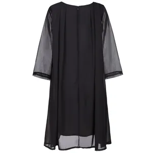 Elegante zwarte chiffon midi-jurk met transparante 3/4 mouwen en ritssluiting