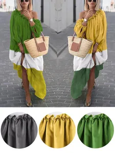 Détails de la texture du tissu et options de couleurs pour robe longue patchwork fluide