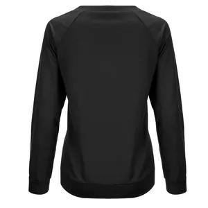 Back view of a plain black casual long sleeve sweatshirt for women with raglan sleeves