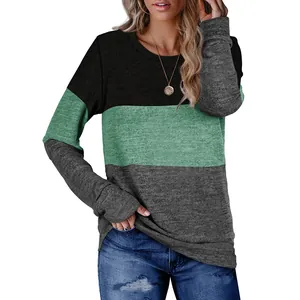 Women's casual crew neck long sleeve sweatshirt featuring a stylish color block design