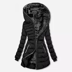 Manteau Rembourré d'Hiver pour Femmes Mi-long Doublure Polaire Veste Chaude Épais Vêtements d'Extérieur Matelassés avec Poches Zippées Couleur Unie Streetwear Décontracté